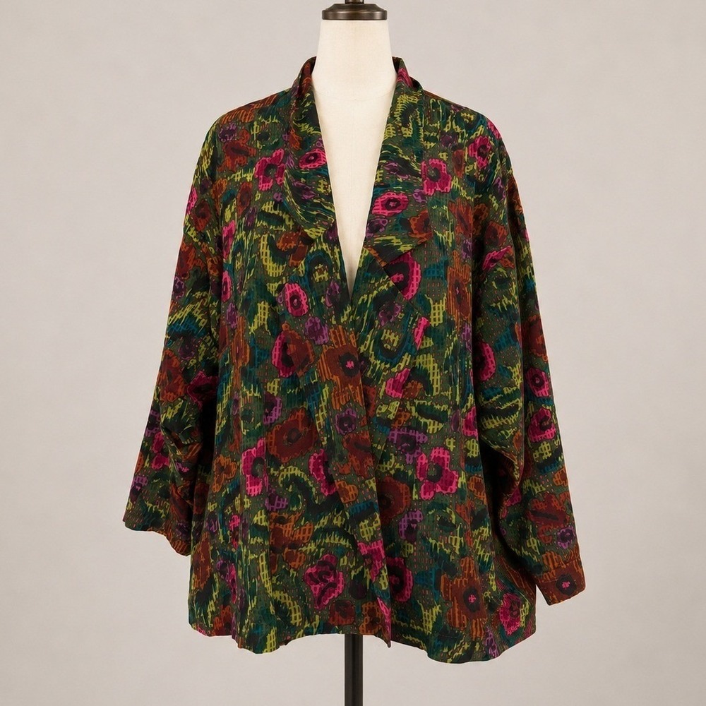 Adam Douglass Vintage 100% Silk Poppy Floral Blazer Jacket Oversized *Size Small